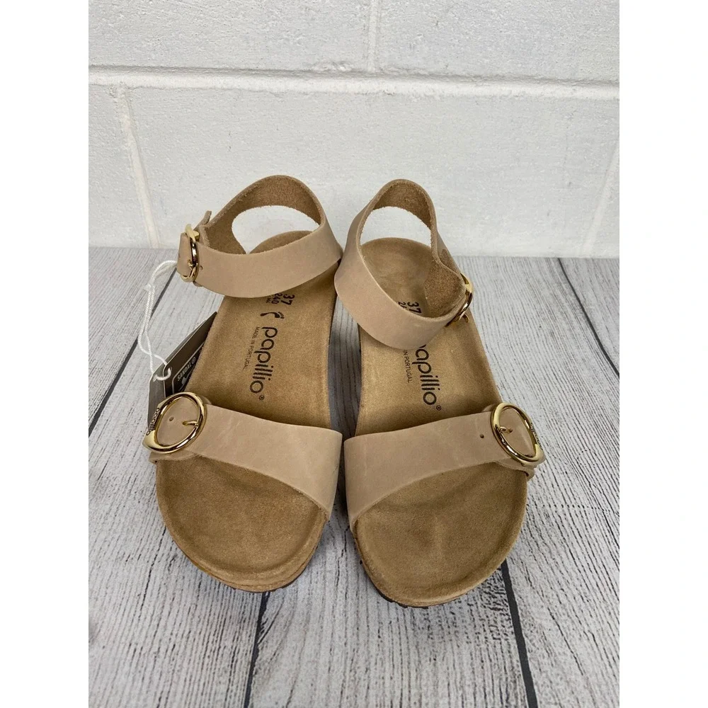 Papillio Soley Ring Buckle Wedge Sandals‎ Sandcastle Narrow Fit Size 37 US 6